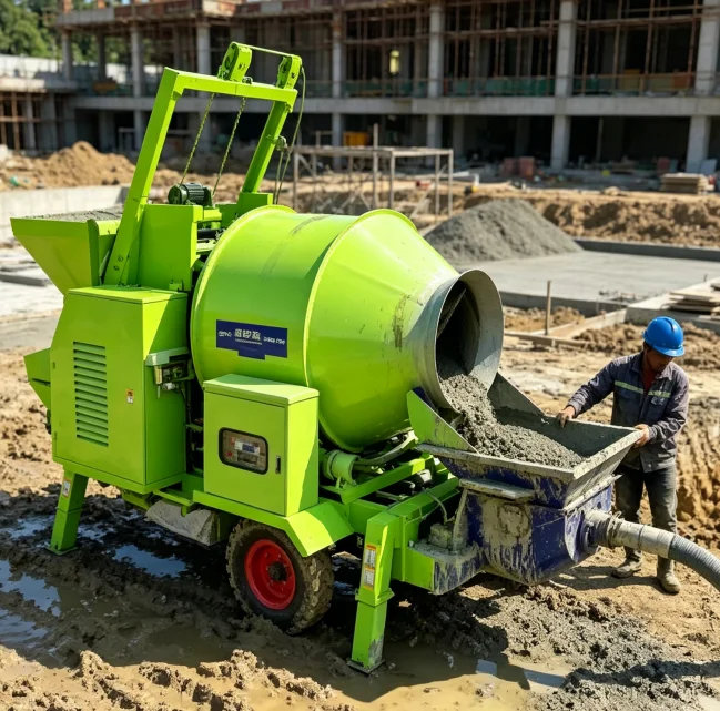 Self Loading Concrete Mixer Pump With Control Cabinet Mobile Drum Mix Pump Machine For Building Construction