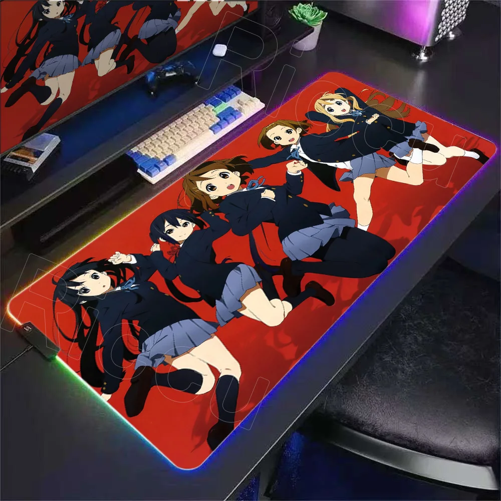RGB Anime Girls Desk Mat Kawaii Music K-ON Mouse Pad Taro Sakamoto Days XXL Mousepads Large Gaming Non-slip Office Keyboard Mats