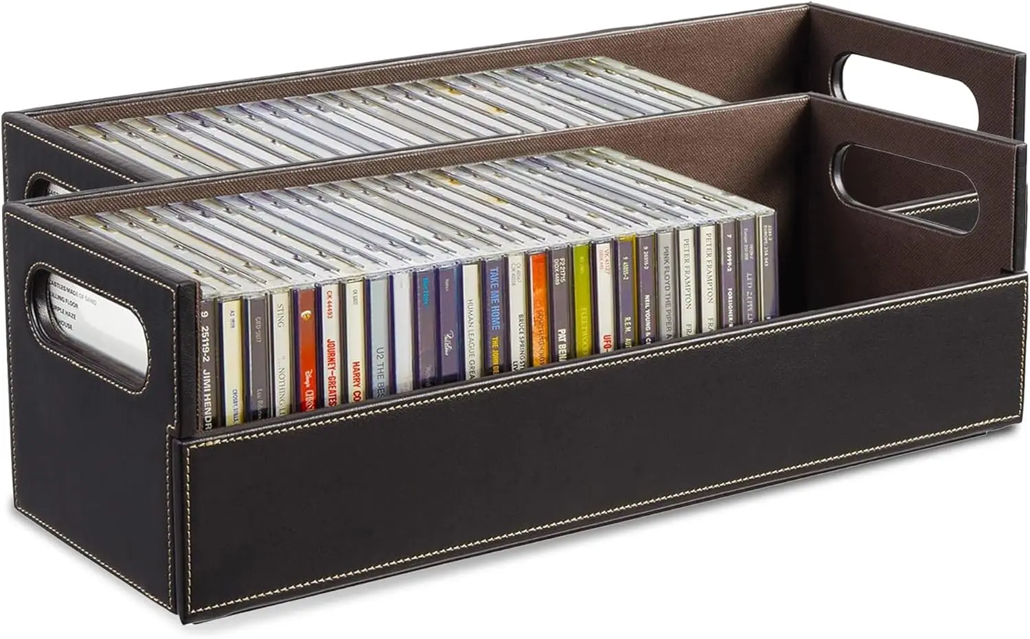 

Набор из 2-х коробок для хранения компакт-дисков, органайзер для DVD-дисков, кассет, вмещает до 40 дисков, из искусственной кожи, коричневый