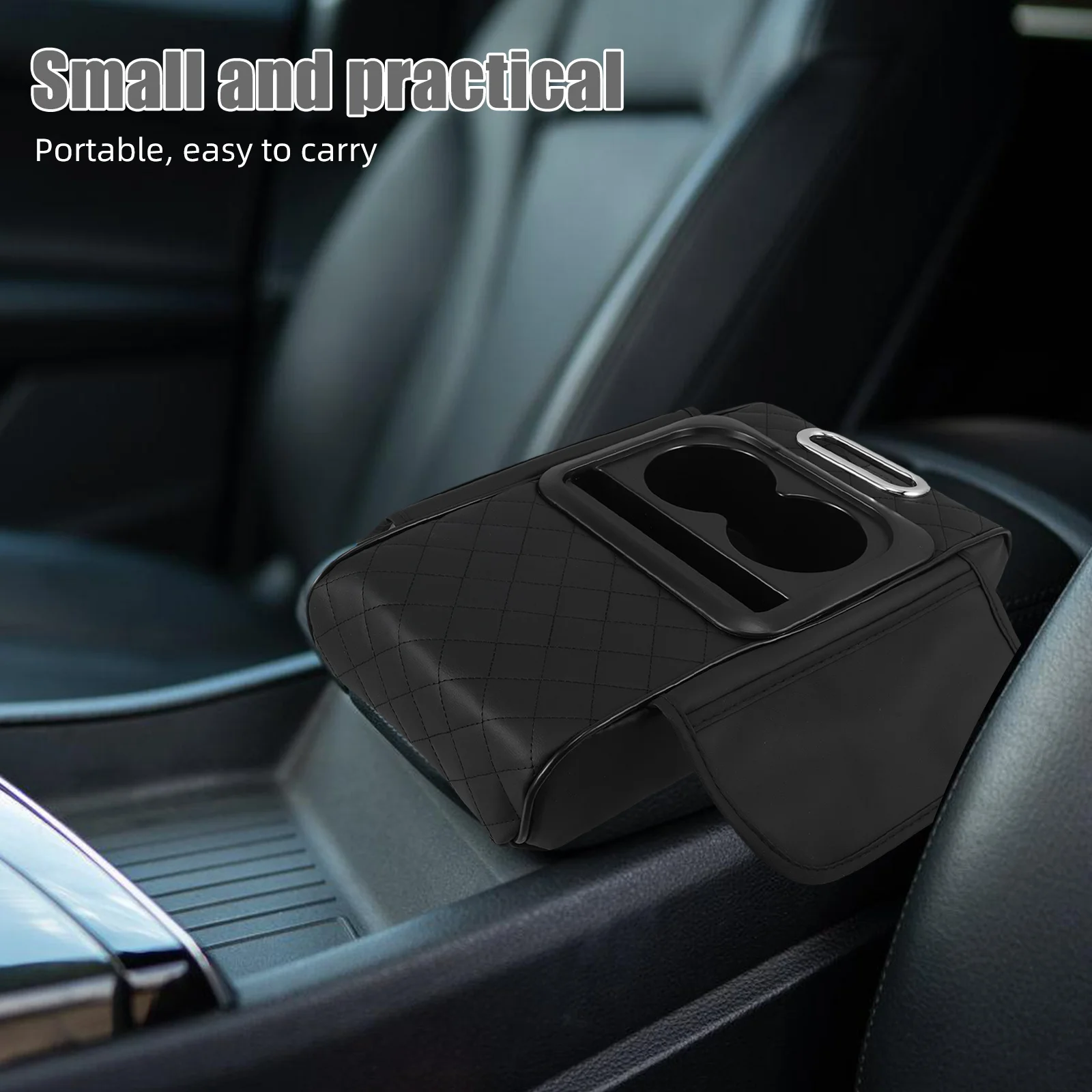 

Universal Car Armrest Booster Pad PU Box Cushion with Cup Holder Tissue Storage Organizer Car Center Console Accessory