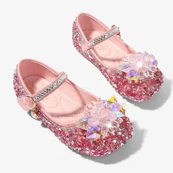 Spring Girls Leather Shoes Elegant Rhinestone Children Princess Shoes Sequins Wedding Versatile Kids Fashion Party Single Shoes