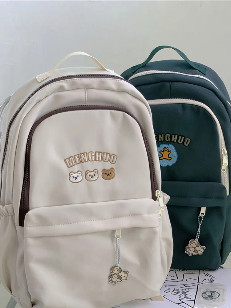 Women Backpack Kawaii Bear Embroidery Japanese Harajuku Laptop Travel Water Proof Aesthetic Y2k High Capacity School Bags Unisex