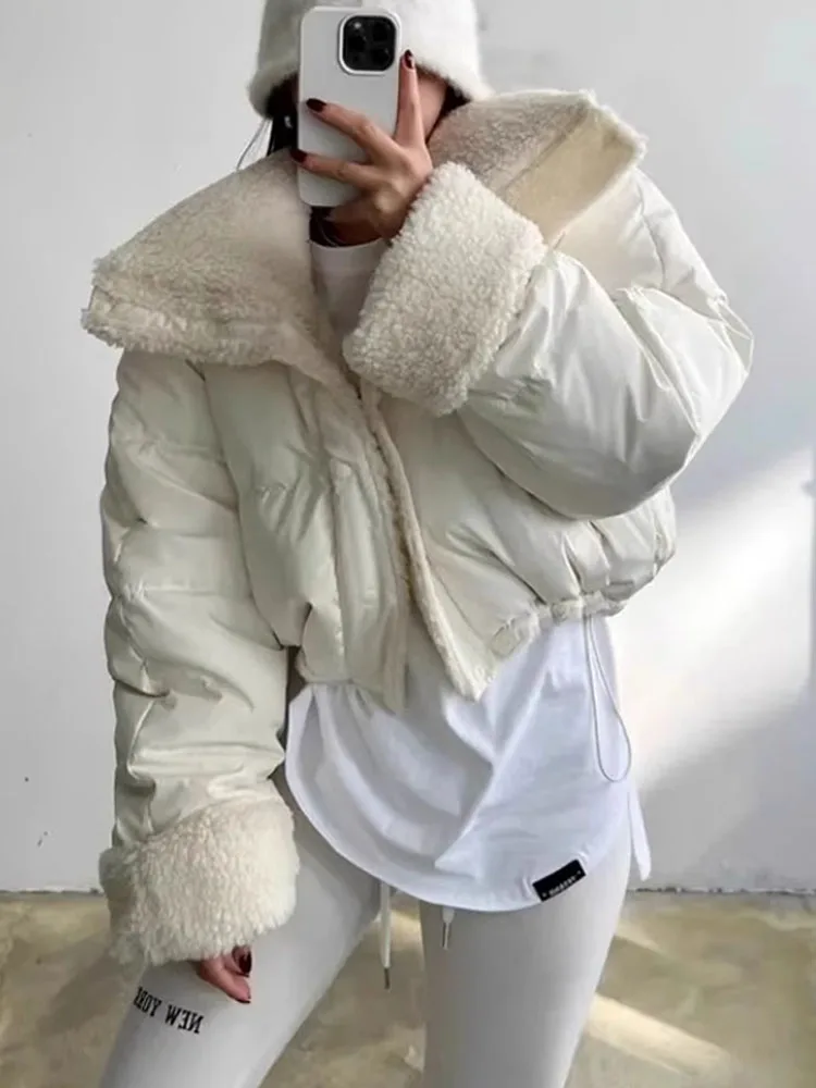 

Женская двусторонняя куртка свободного кроя из овечьего меха в корейском стиле, утепленная хлопком, зимняя верхняя одежда