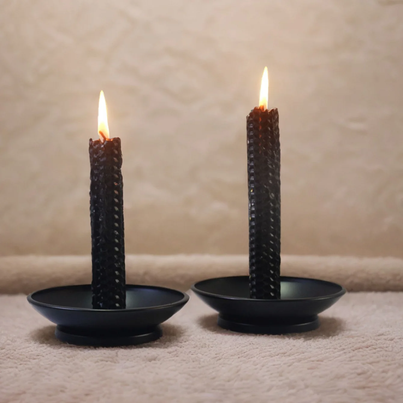 Home Collection Iron Plate Candle Holder, Black Decorative Iron Pillar Candle Plate, Pedestal Candle Stand for LED & Wax Ca