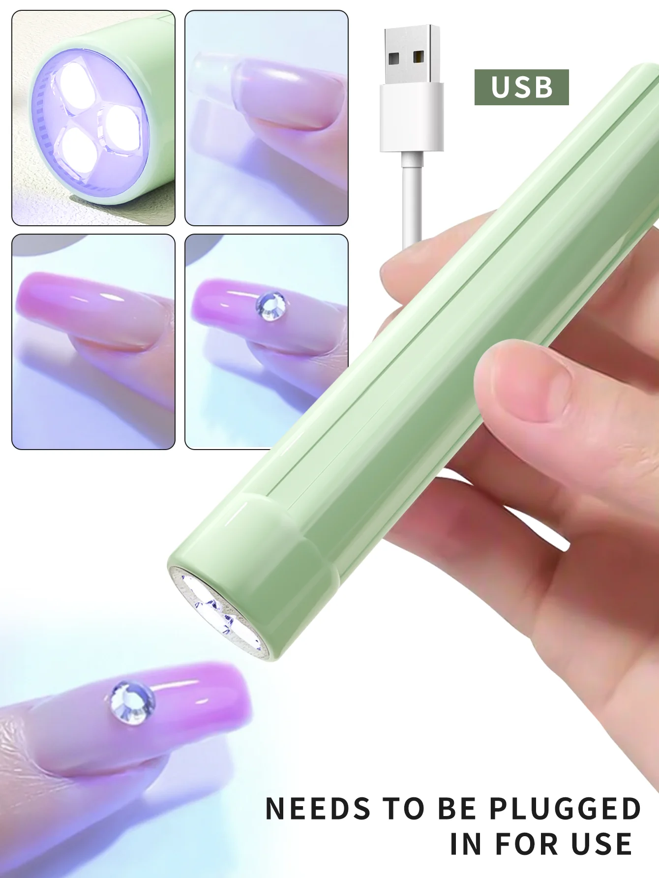 Lampe à ongles de type enfichable [sans batterie], lampe à ongles Led Portable pour manucure, Machine de séchage de stylo pour vernis à ongles Gel, lumière Led 1 pièce
