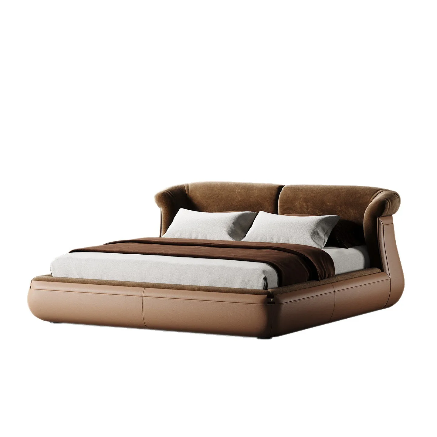 Cama italiana de tecido de luxo leve, cama de mansão para quarto principal, Fendi, cama Casa, cama de casal grande e plana
