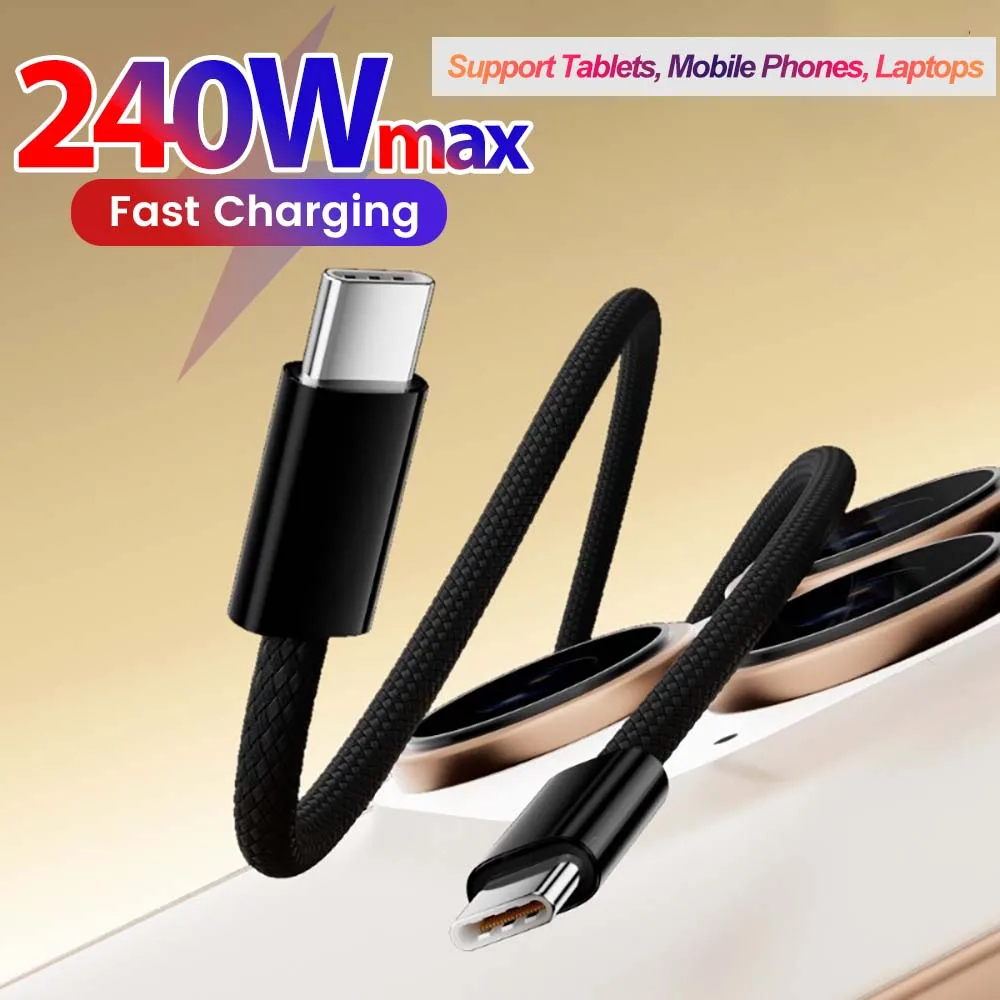240W USB C to USB C Fast Charge Cable 5A PD3.1 Dual Type C Data Cable For iPhone 17 16 15 Samsung Xiaomi Type C to C Phone Cable
