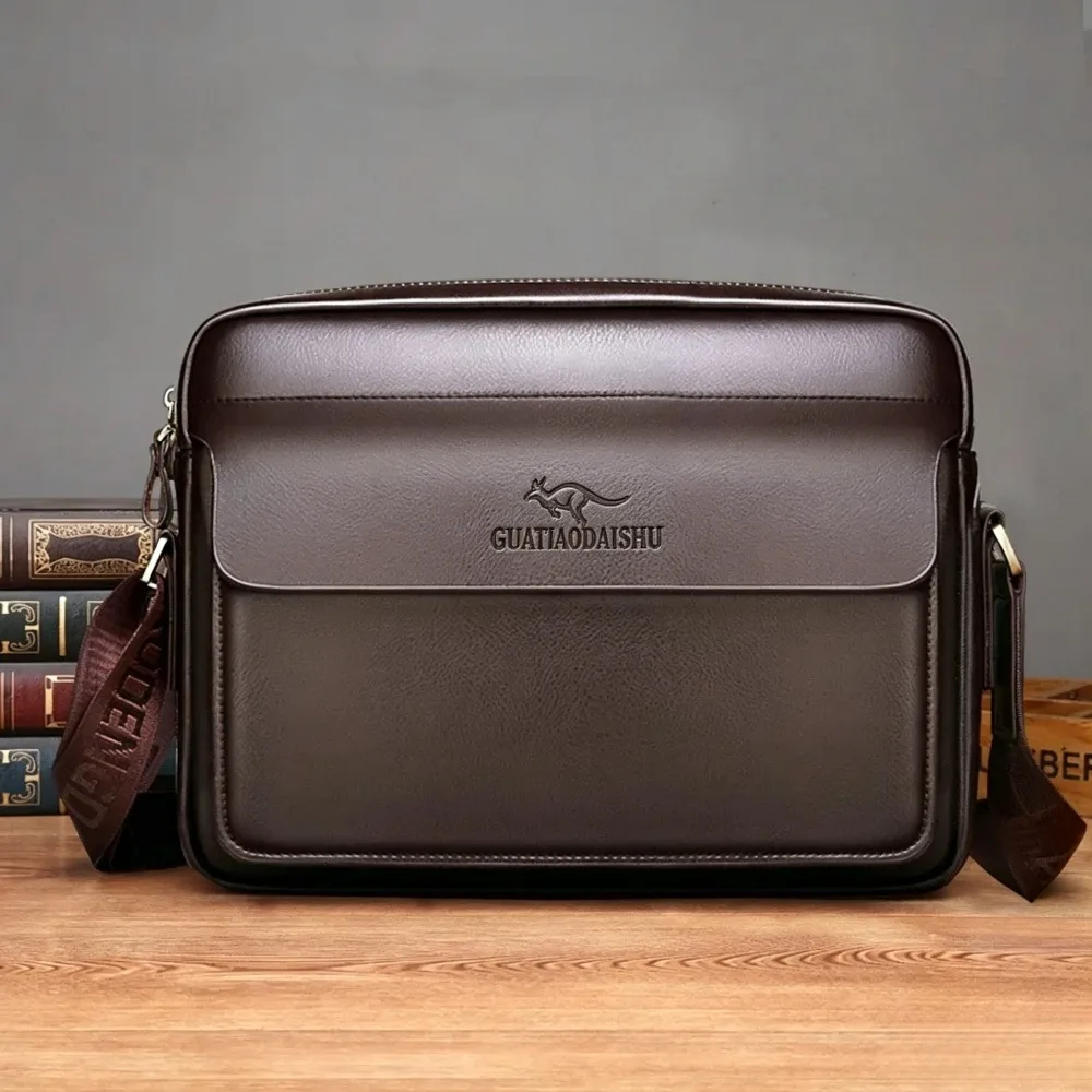 PU leather retro men's single-shoulder bag, large capacity, portable, business style, horizontal briefcase, crossbody bag view 5