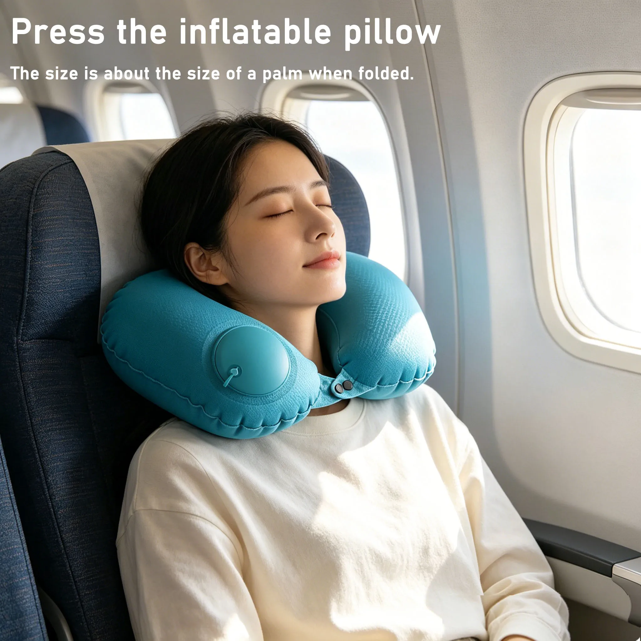 Inflatable U-Shaped Neck Pillow, Press-to-Inflate Portable Travel Neck Pillow for Airplane Car Office Trip, Compact & Lightweigh