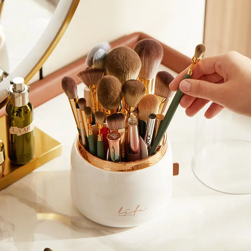 360° Rotating Makeup Brushes Holder Portable Dust-proof Cosmetic Organizer Jewelry Makeup Brushes Lipstick Pen Storage Box