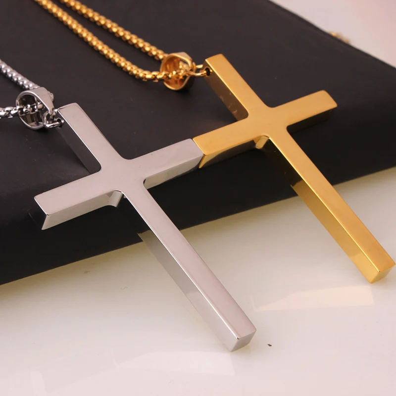 

Stainless Steel Big Cross Pendants Necklace For Men Rock Jewelry Gold Silver Color Drop Shipping