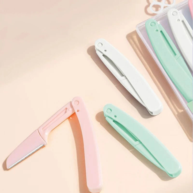 Recortador de cejas plegable portátil, depiladoras faciales seguras, hoja de afeitar antiarañazos, juego de depiladora, herramienta de maquillaje de belleza para mujer