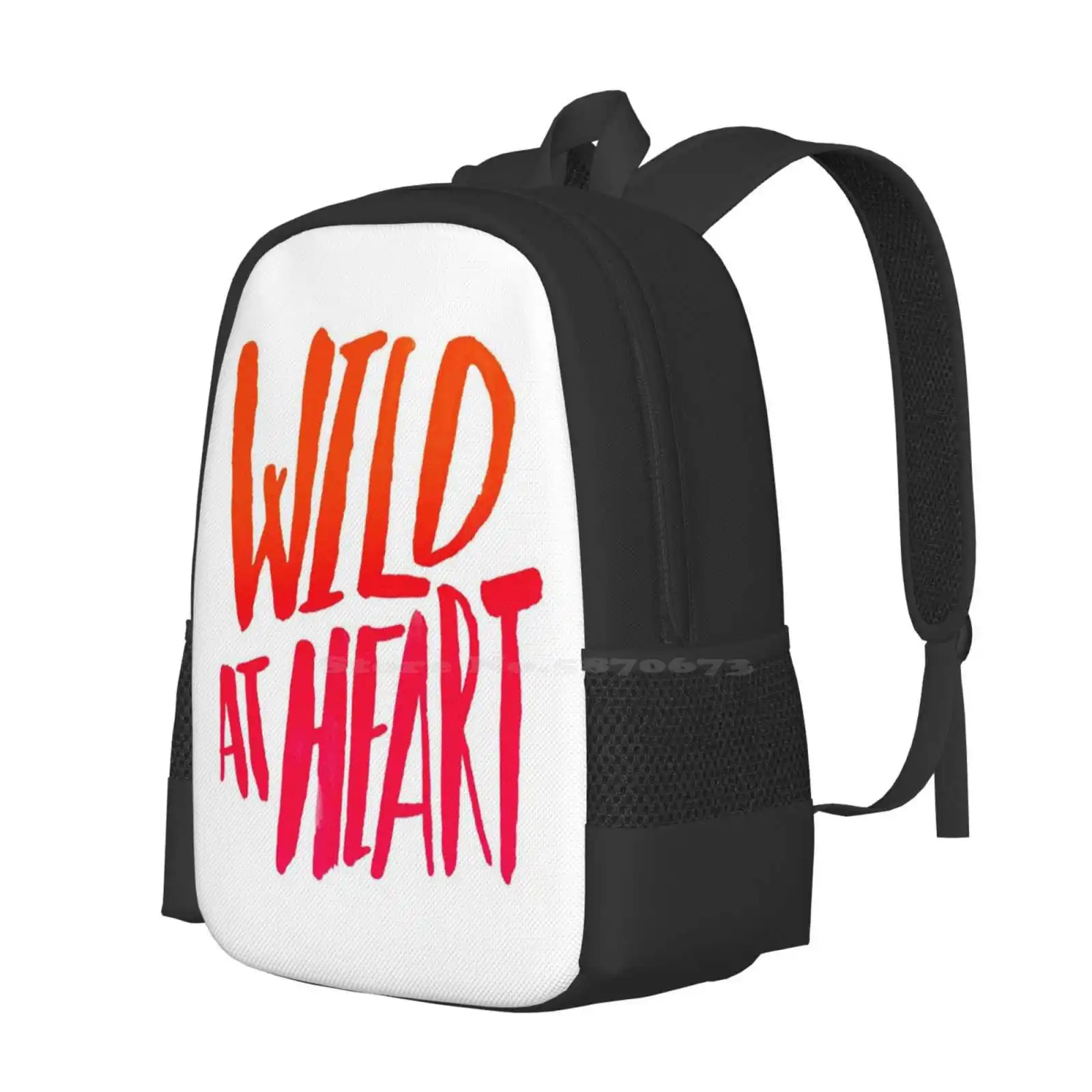 Wild At Heart-Typography Flame Ombre Backpacks For School Teenagers Girls Travel Bags Wild At Heart Ombre Pink Orange Flame