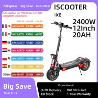 iScooter iX8 Electric Scooter, 2*1200W Motor, 48V 20AH Battery, 12-inch Tire，Dual Hydraulic Disc Brakes, Front & Rear Suspensio