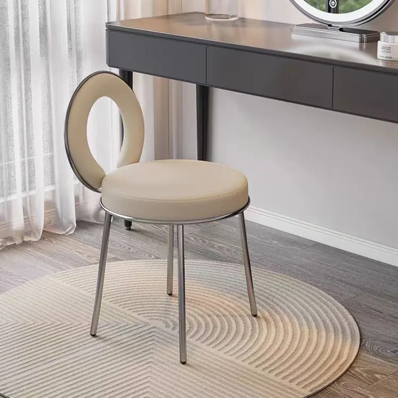 

Luxury Viral Vanity Chair Dressing Table Stool High-End Bedroom Furniture Minimalist Modern Round Stool Backrest Chair