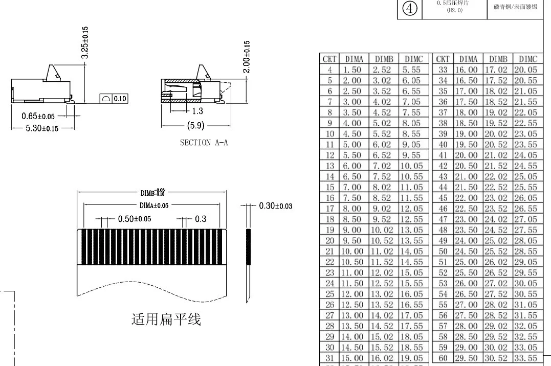 FPC Connector 0.5MM Spacing 6P8P10P24P 36P 40P Front Plug and Rear Flip FPC Double-sided Rear Pressure Flip Type Rear Lock Type