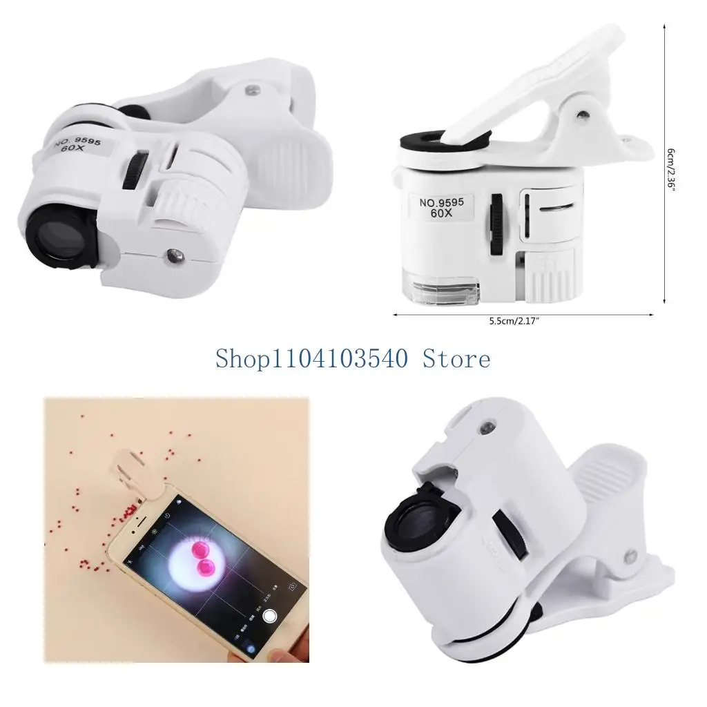 

02DC Upgrade 60X Mini Mobile Phone Microscope with UV Light Clip Loupe Microscope Magnifier for Currency Detecting Pocket