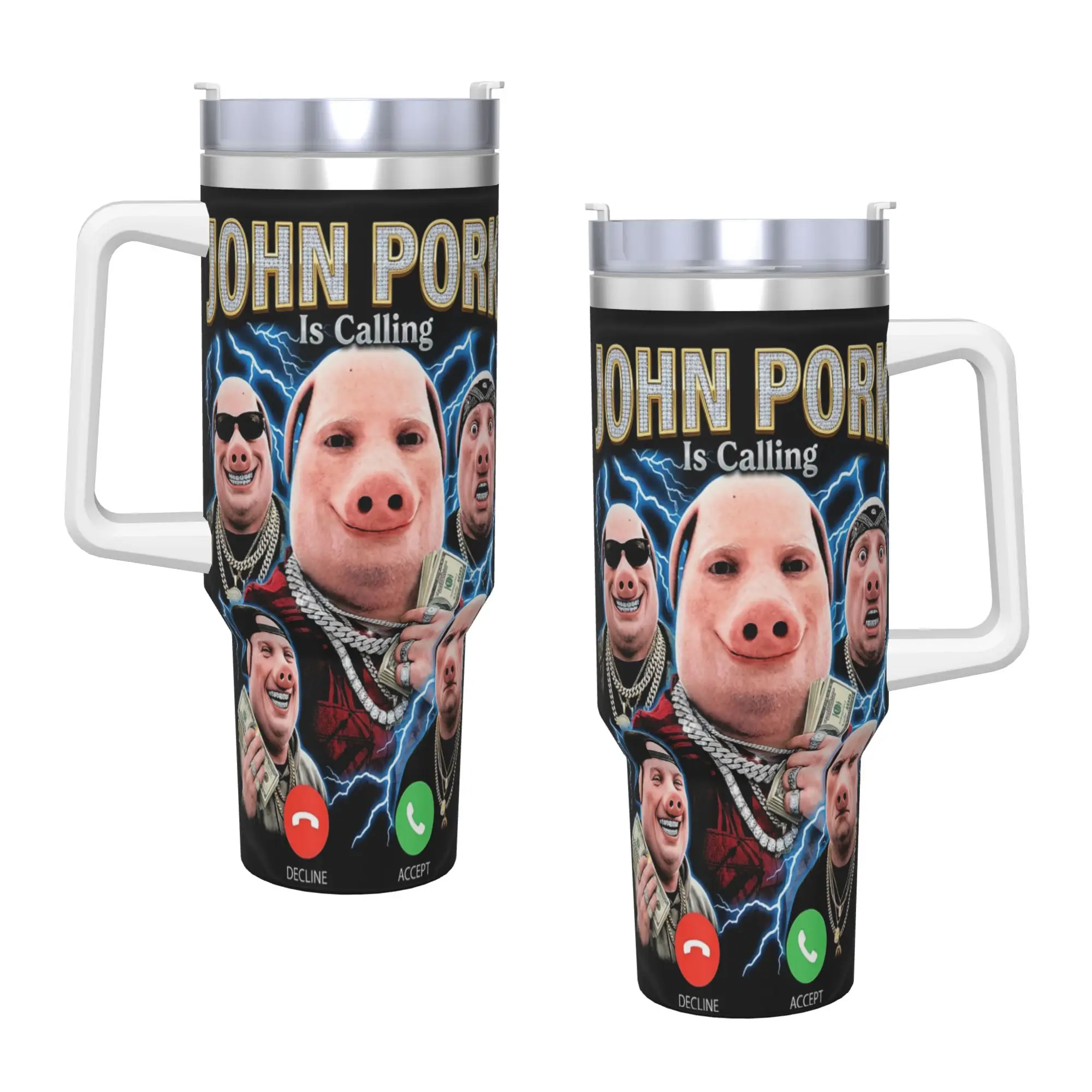 John Pork is Calling Meme Brainrot Tumbler Cold and Hot Water Bottle Leakproof Stainless Steel Thermal Mug Travel Car Mugs