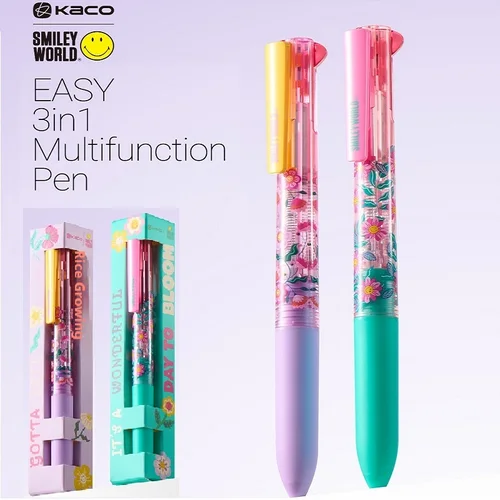 Bolígrafo multifuncional KACO Kawaii 3 en 1, papelería para escribir, bolígrafo de Gel, lápiz mecánico y interruptor de un solo clic negro/rojo