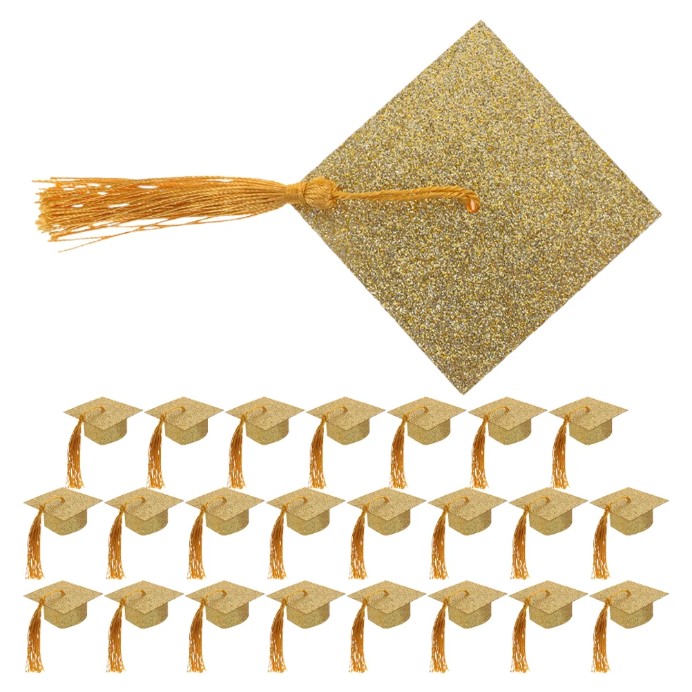 

24Pcs Graduation Cup Decorations Tassel Cap Mini Wine Goblet Covers Party Favors Graduation Ceremony Wine Glass Caps