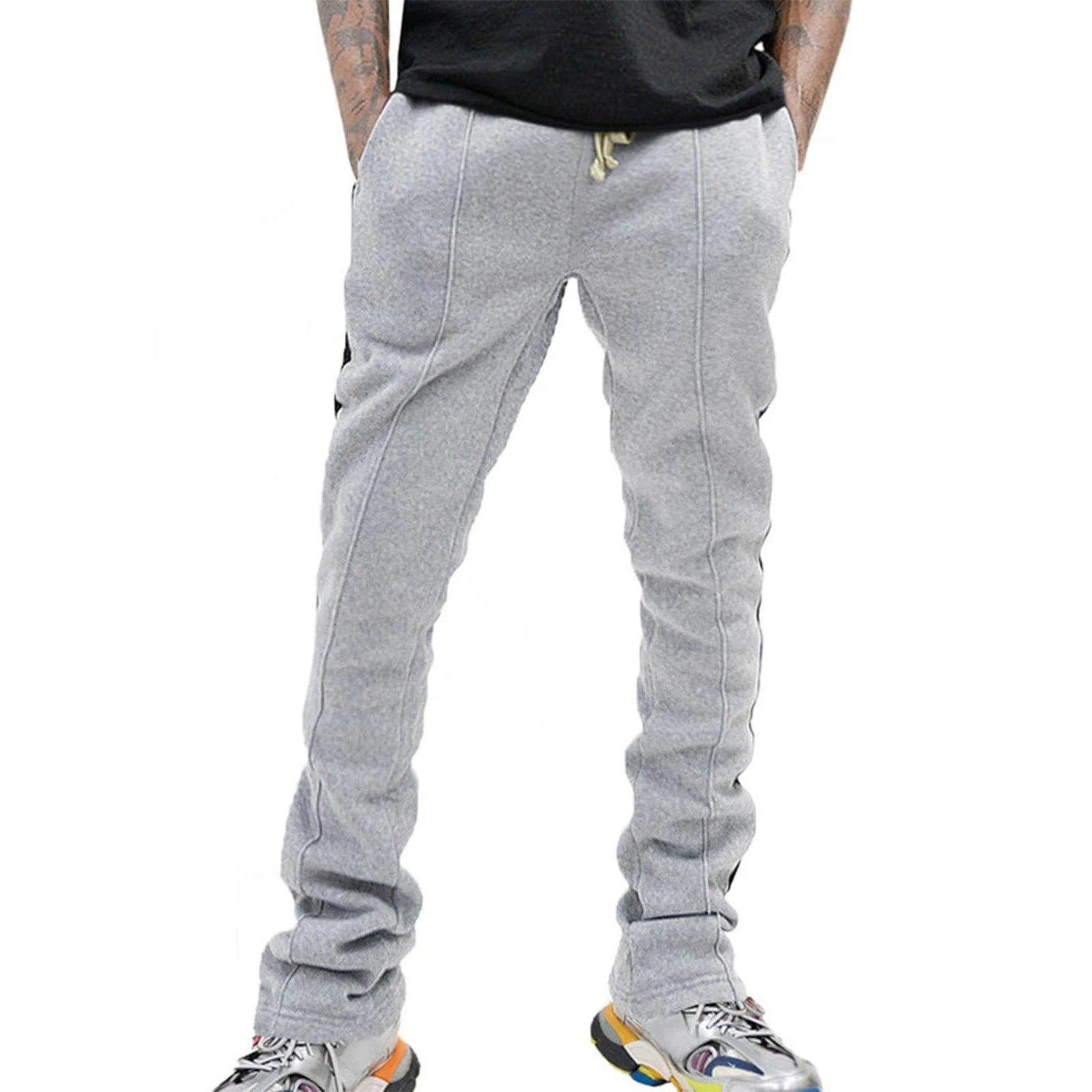 

Мужские повседневные брюки Серые прямые повседневные брюки на шнурке Мужские спортивные брюки Свободные трикотажные модные брюки для фитнеса на каждый день