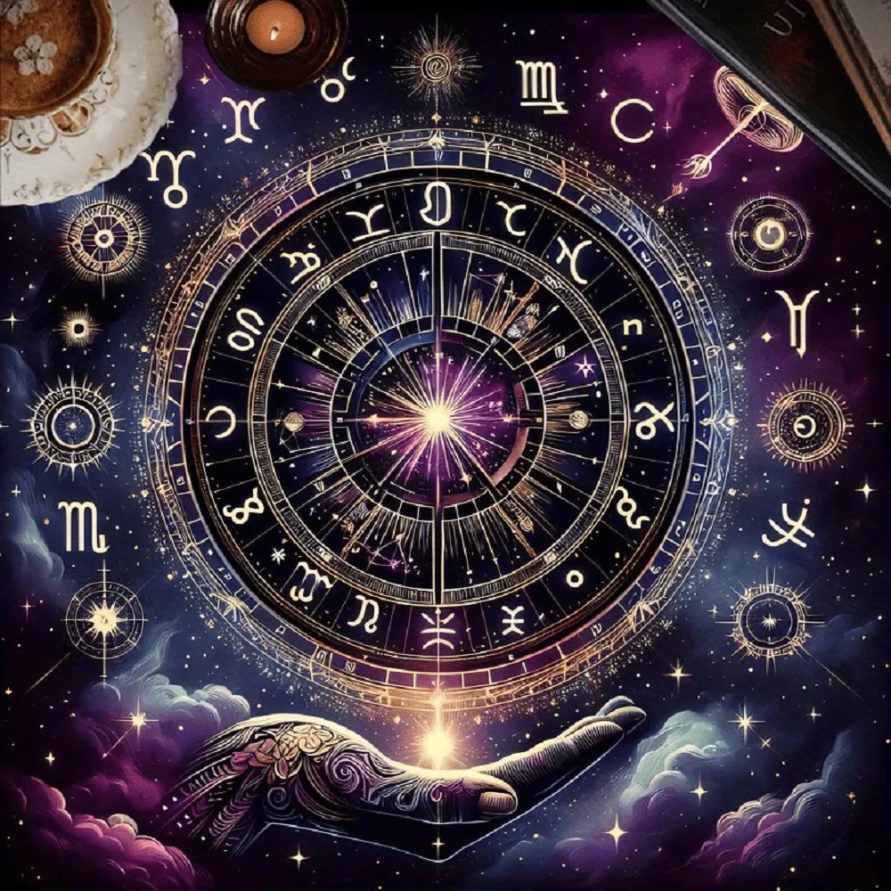 1 pieza de mantel de adivinación de cartas de tarot, mantel de cartas de tarot de astrología cósmica, tela de altar de poliéster celestial místico, tapete de cartas de tarot del zodiaco de brujería, tapete de juego de suministros mágicos, tela de tarot co