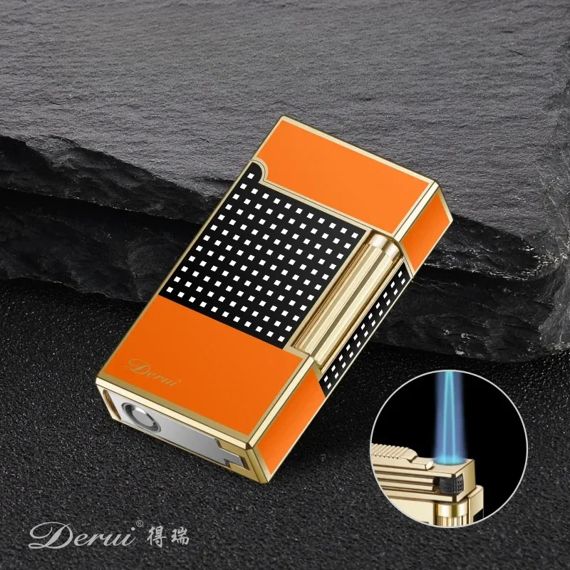 New Derui High-end Gas Lighter Creative Butane Gas Windproof Straight Metal Lighter Men\'s Fun Gift Toy Cigarette Lighter