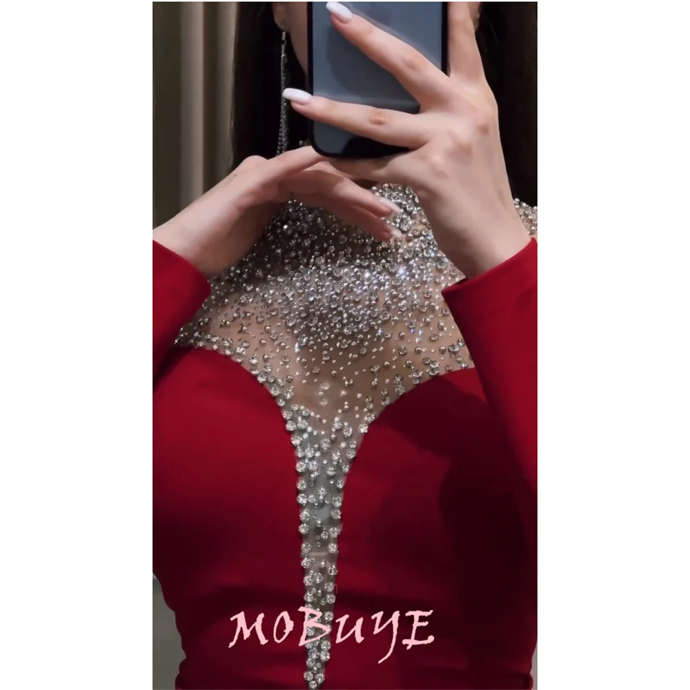 MOBUYE 2024 Popular O Neckline Prom Dress Floor-Length With Long Sleeves Evening Fashion Elegant Party Dress For Women