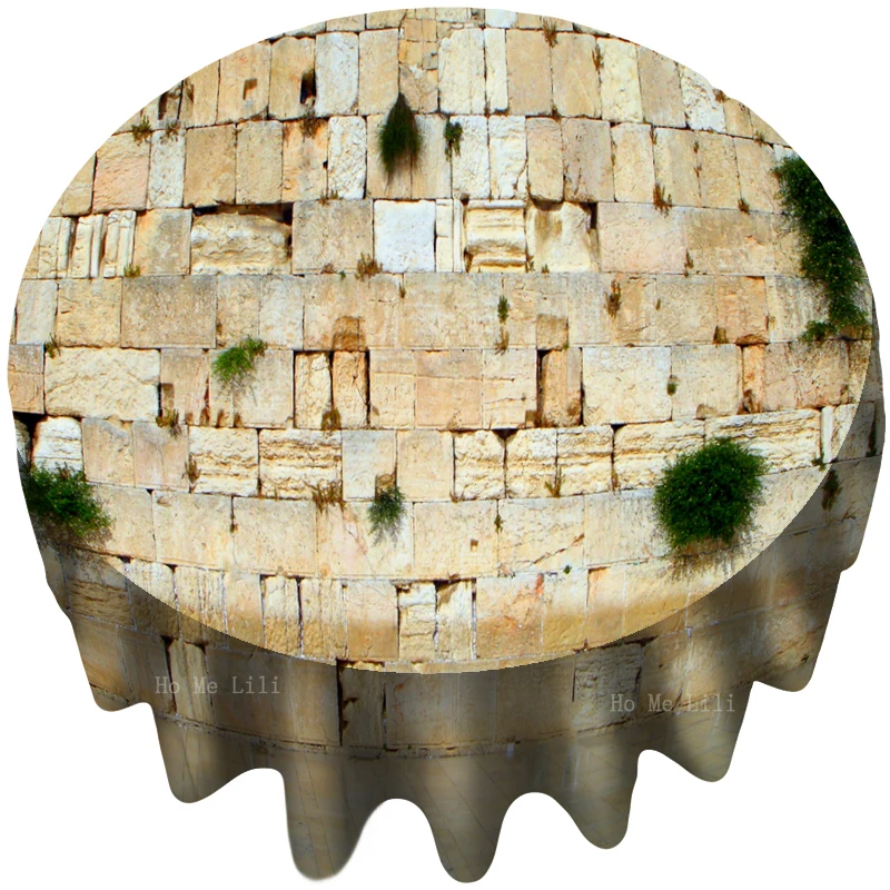 

Stones Of Western Wall In Jerusalem Background World Holy Place Washable Round Tablecloth By Ho Me Lili Tabletop Decor