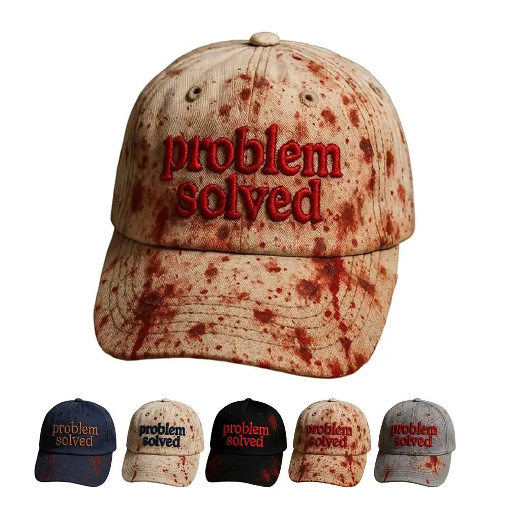 Baseball Hat Dark Blood Stain Print 3D Embroidery Problem Solved Unisex Sun Protection Baseball Hat Halloween Party Baseball Cap