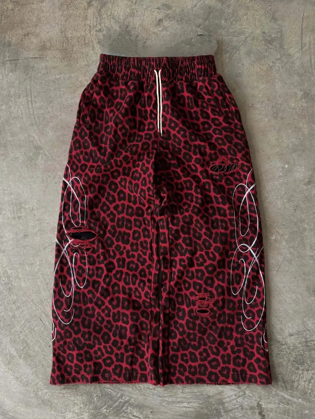 2026 Streetwear Weiße Weite Jogginghose mit Abstraktem Kurvenmuster, Elastischem Bund, Lässige Hip-Hop-Tanzhose für Erwachsene/Kinder – Detail 8
