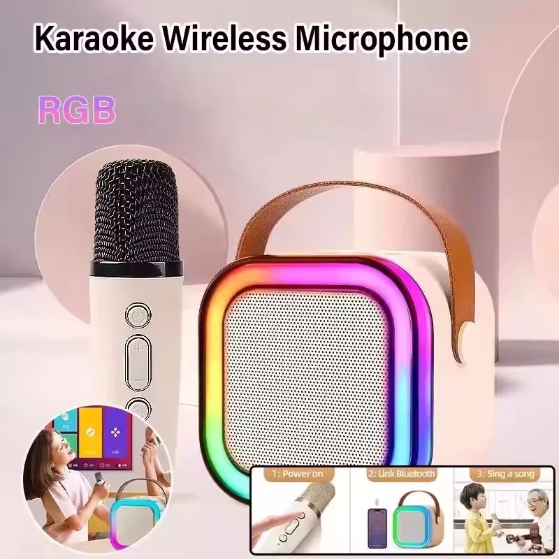 Alto-falante sem fio portátil de karaokê Bluetooth com microfone, mini reprodutor de música e caixa de som de áudio para cantar em casa