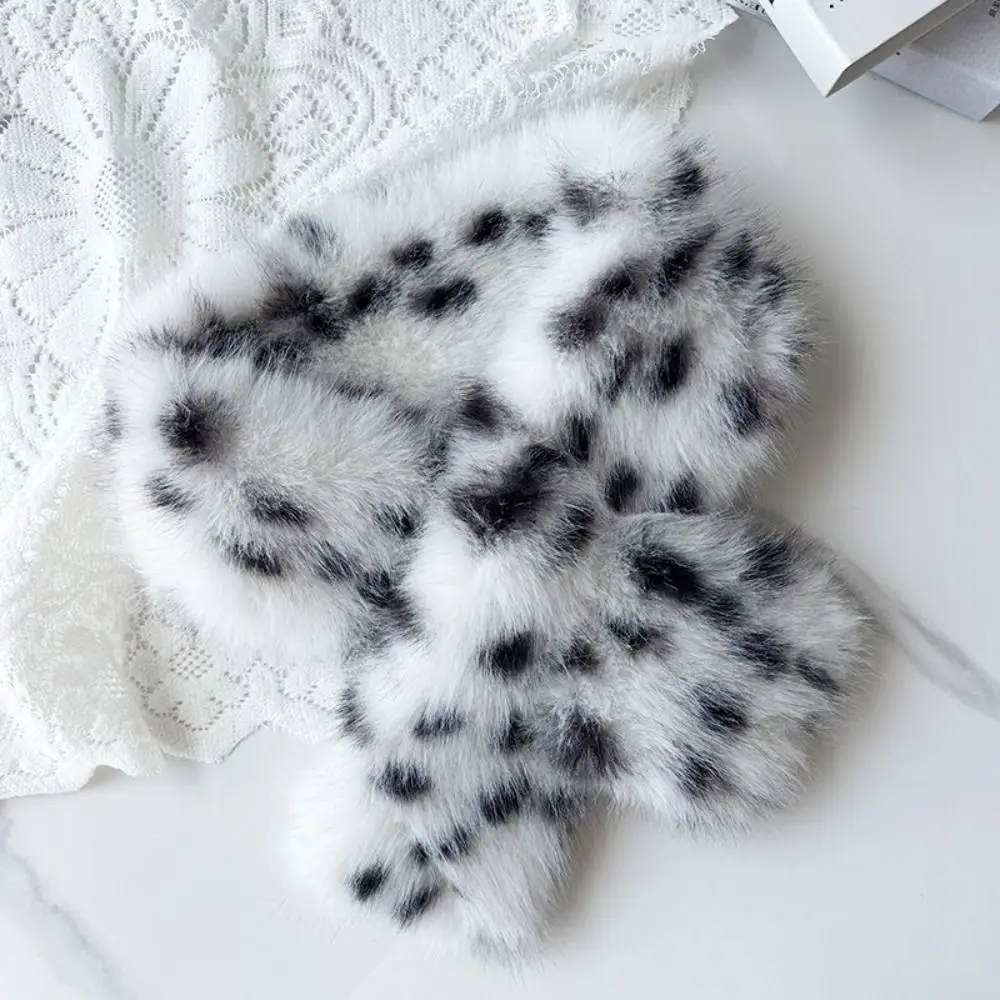Leopard Print Neck Scarf Thickened Crossover Pull Through Scarf Faux Fur Soft and Fluffy Winter Neck Warmer Cold Weather Wear