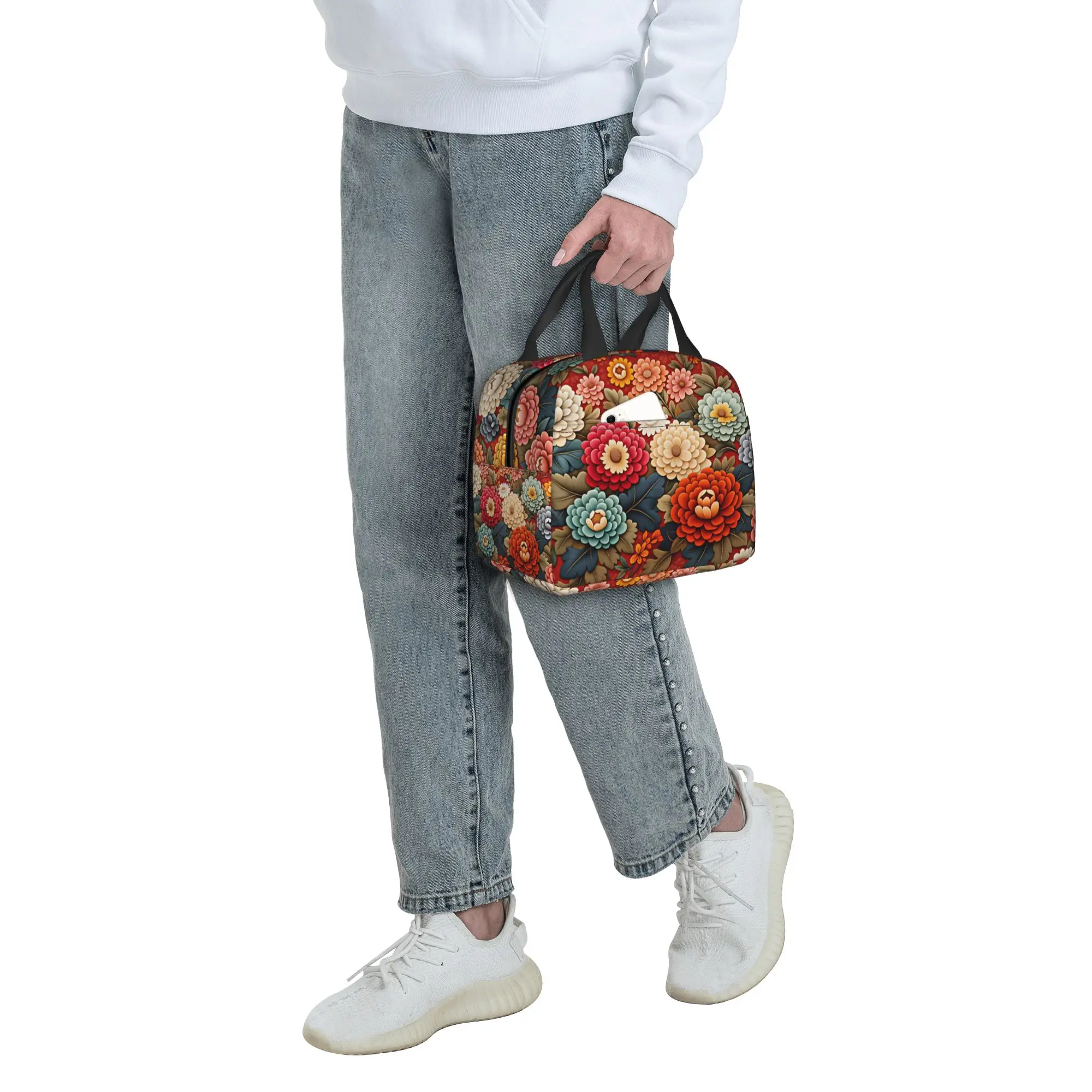 Trend Blooming Various 3D Peonies Floral Insulated Lunch Bag for Luxury High Floral Thermal Cooler Bento Box Beach Camping
