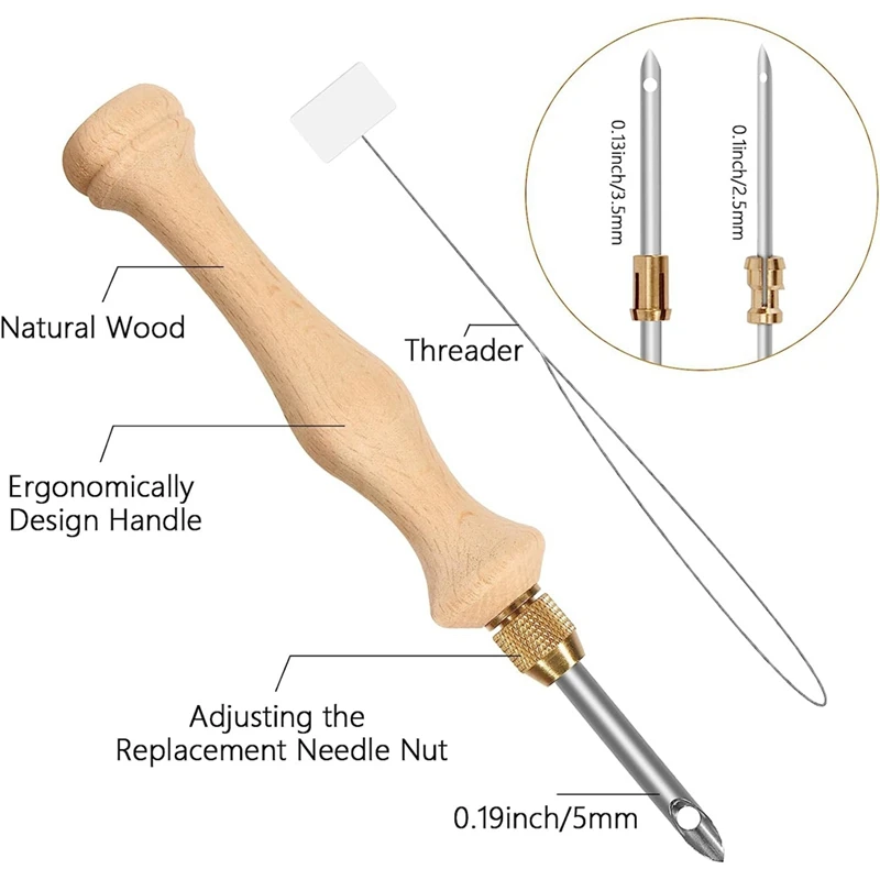 자수 후프가 있는 목재 색상 펀치 바늘 봉합 키트, 조절 가능한 바늘 펀치, 터프팅 천, 러그 후크