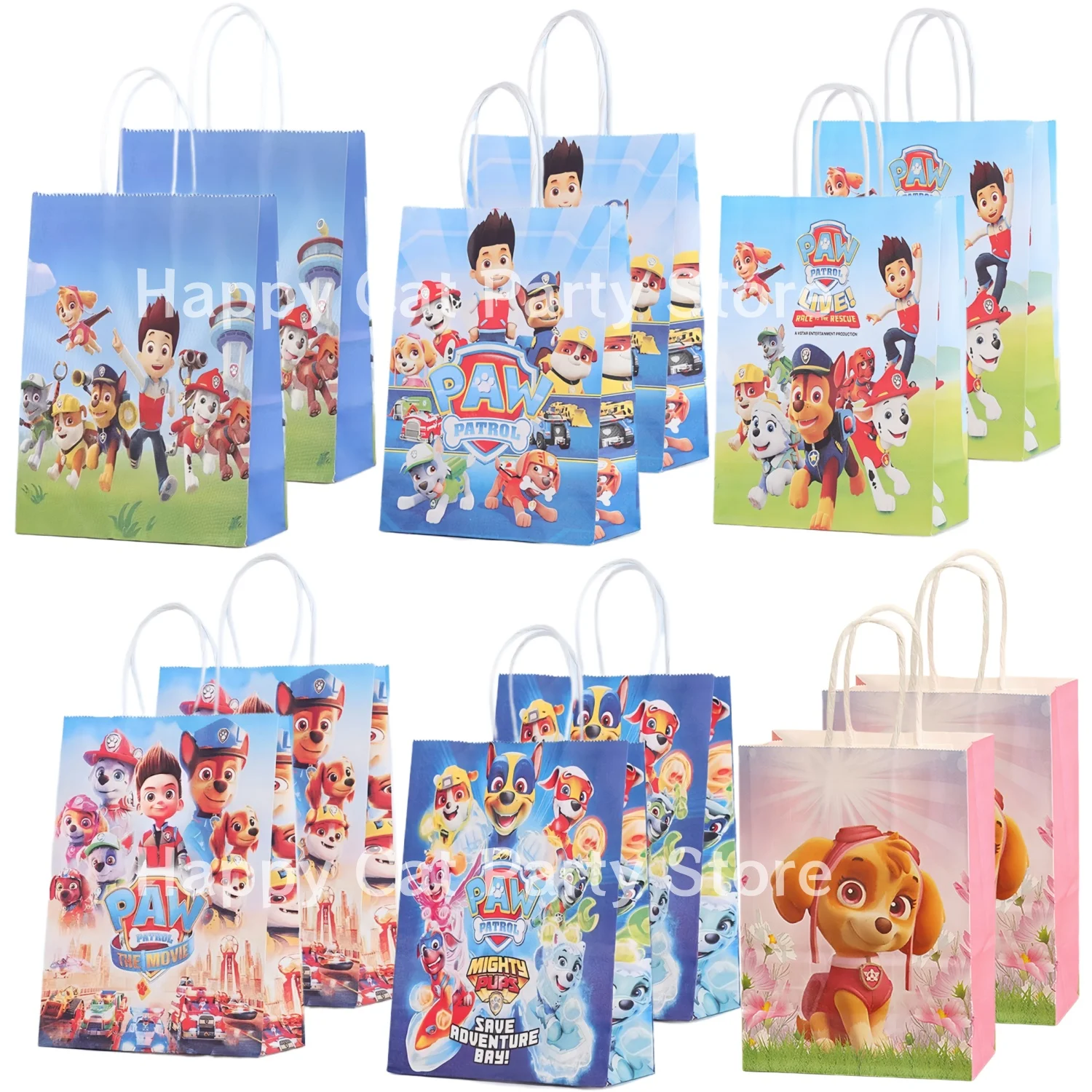 Sacs cadeaux Paw Patrol, décor de fête d'anniversaire, sacs à bonbons en papier kraft, cadeaux pour enfants, cadeaux de faveurs, fournitures de fête, chien Skye, Goody, biscuit GT