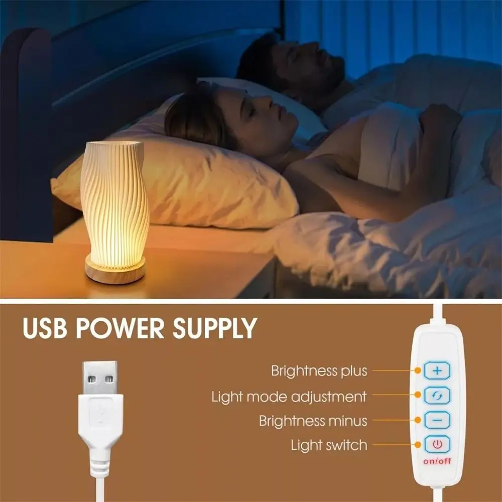 

Модный ночник с регулируемой яркостью и деревянным основанием, USB-разъем, настольная лампа, светодиодный ночник, налобный светильник для кровати, настольная лампа для спальни