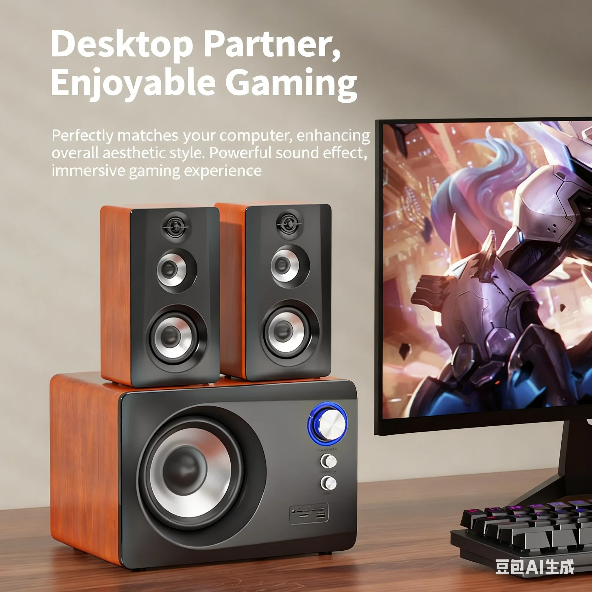 

High Power 6.5-inch Subwoofer 2.1 Channel Bluetooth Speakers 80W Wooden Desktop Gaming Home Speaker USB/TF/AUX Playback