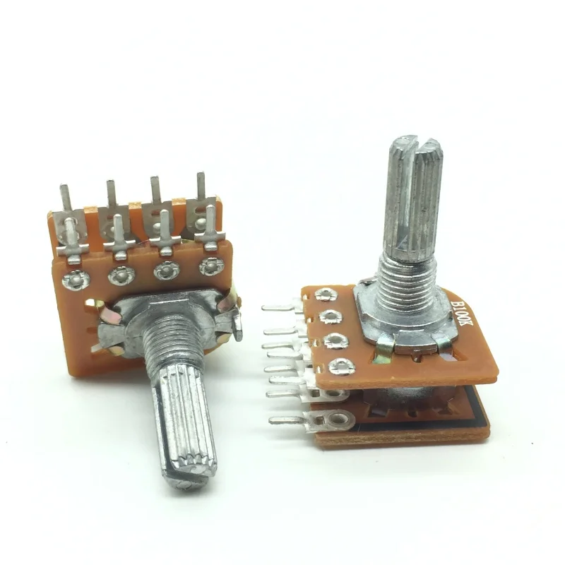 1pcs，Single loop rotary potentiometer，RK16，B50K B100K，8Pin，Axis length 20mm, axis diameter 6mm，Audio Volume Knob