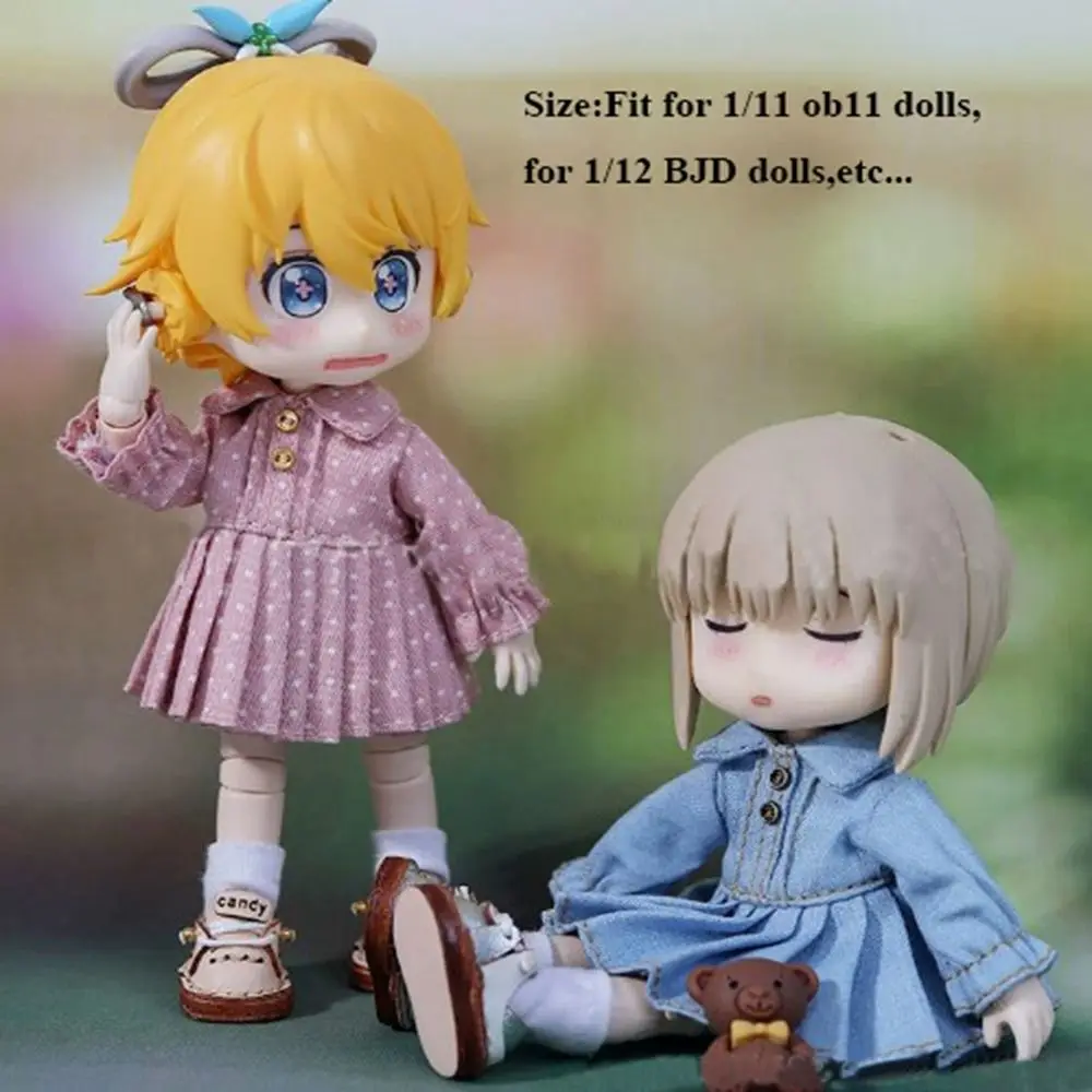 手作りオルガンドレス服ファッション DIY アクセサリー人形プリーツスカートレースラペル襟ジーンズドレス 1/11 OB11 人形