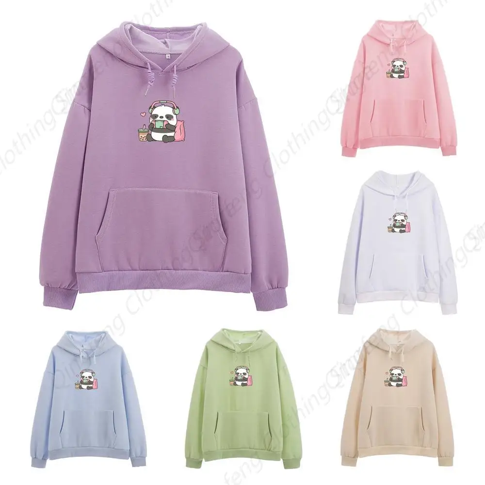 Cute Panda Graphic Oversized Hoodies for Teen Girls Cartoon Sweatshirt Women Casual Pullover