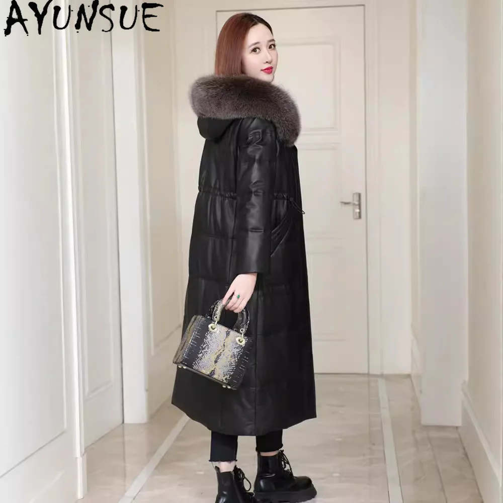 AYUNSUE Top Schicht Schaffell Echtes Leder Unten Jacke Frauen Winter Kleidung Warme Fuchs Pelz Kragen 2025 90% Weiße Gans Unten mantel