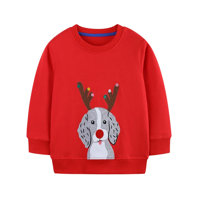 

Jumping Meters 2-7T New Dog Applique Children's Girls Sweatshirts Long Sleeve Autumn Winter Clothes Animals Embroidery Baby Tops