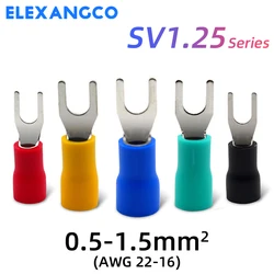 100Pcs SV1.25 Series Insulated Fork Spade U-Type Five Colors Wire Connector Electrical Crimp Terminal For 22-16AWG 1.5mm Cable