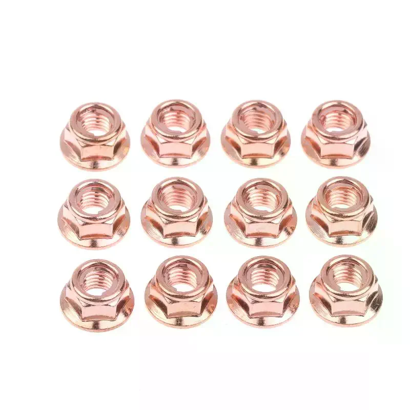 /PFU/M8 Copper-plated Head Stud Lock Nuts Copper Bolt Screw Bolt Screw Turbo Exhaust Stud Hex Copper Exhaust Nuts 12/50Pcs