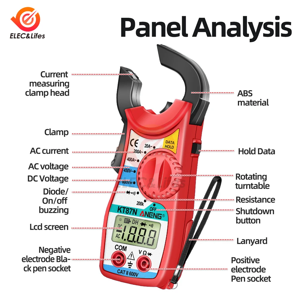 KT87N Mini Digital Clamp Meters 1999 Count AC/DC Voltage AC Current 600V True RMS Multimeter Capacitance Electrical Tester Tools