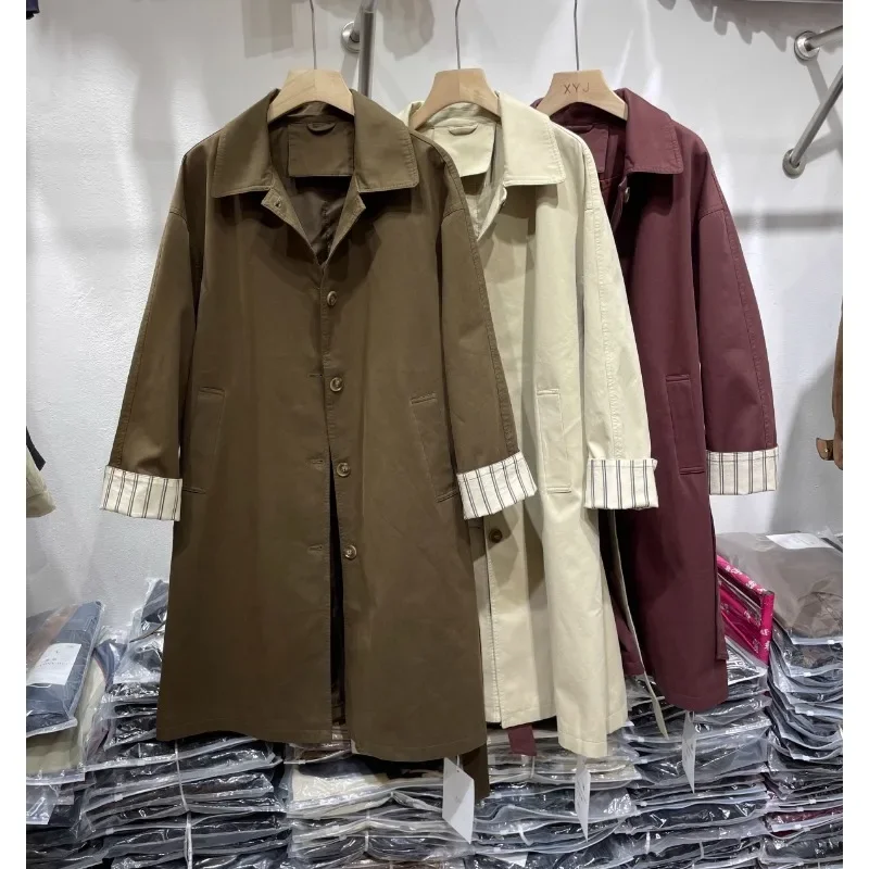 

SuperAen Korean Style Trench Coats Long Women's 2024 Autumn New Vintage Striped Spliced Long-sleeved Casual Coats