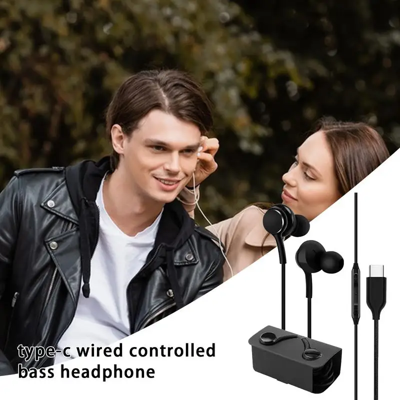 USB C Wired Headphones In-Ear Earbuds Wired With Mic Waterproof Earphones Hi-Fi Stereo Sound For Smartphone Laptop Computer