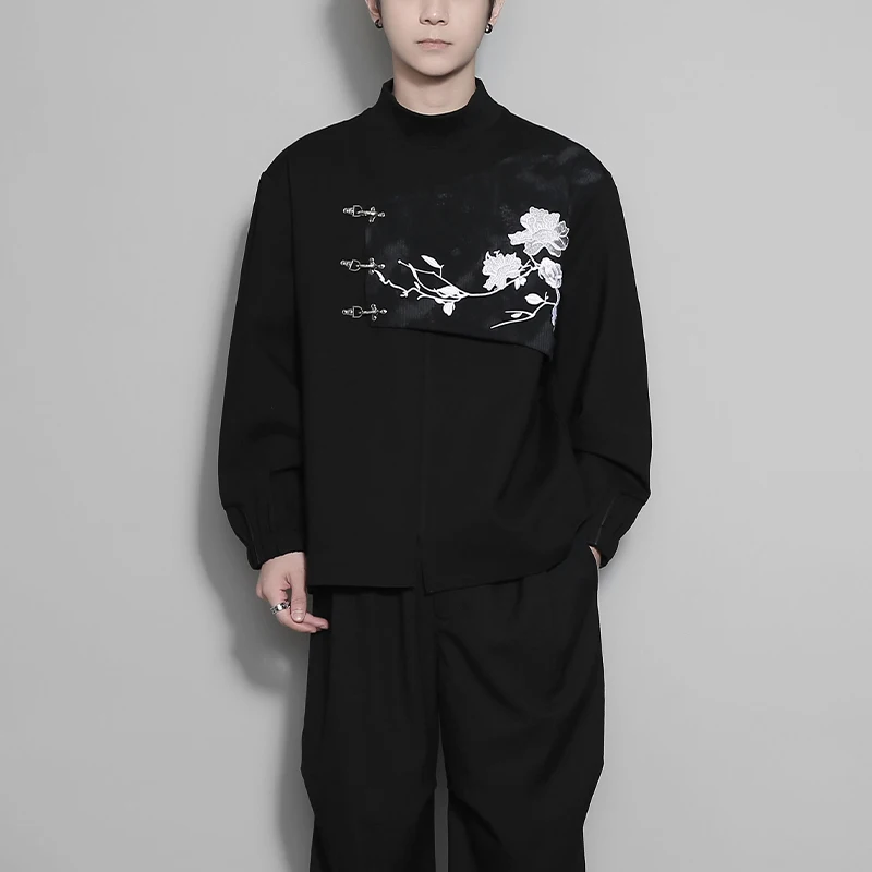 

Оригинальный дизайн, мужская модная ретро-индивидуальная цветочная вышивка, черная повседневная модная толстовка с длинными рукавами, топ