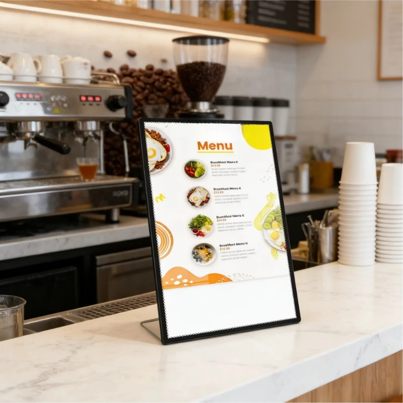 Vertical LED high-brightness, eco-friendly, and durable black rectangular plastic menu board, suitable for fast food